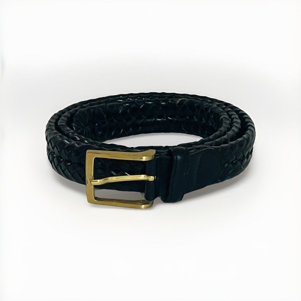 Brooks Brothers Men's Black Braided Woven Leather Belt Size 42 Made In Italy